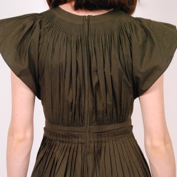 Ulla Johnson Lottie Hand Pleated Cotton Dress in Army - See Measurements - Picture 3 of 9